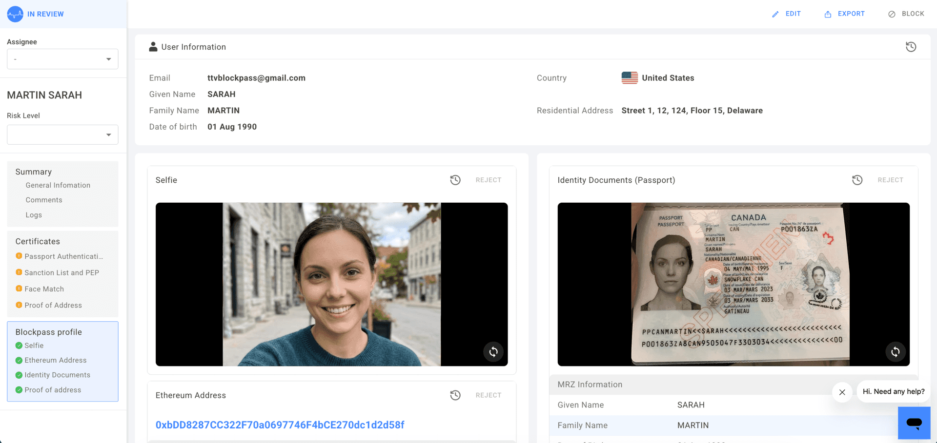 Blockpass compliance dashboard
