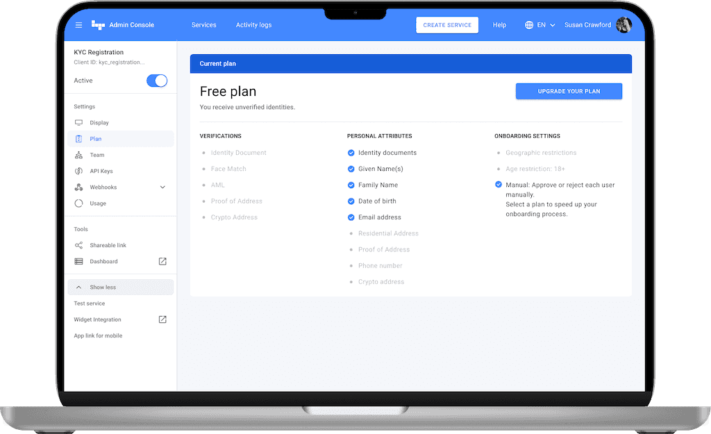 KYC plan selection